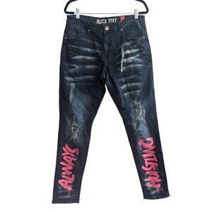 Black Pike Mens Edgy Slim Fit Distressed Jeans 34x32 Always Hustling Streetwear